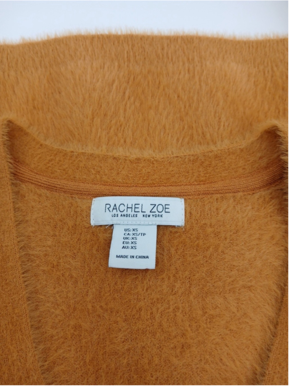 Rachel Zoe Mustard Yellow Fuzzy Cardigan Sweater Size XS Button Front Cropped - Picture 8 of 9